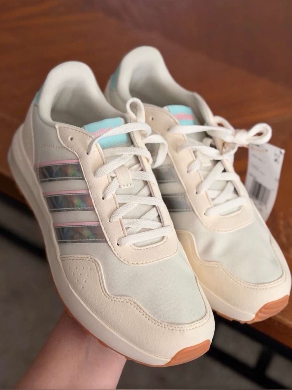 adidas Cream Sneakers with Iridescent and Pink Accents